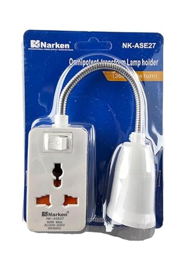Narken Lamp Bulb  Holder with Switch and universal socket adapter 360° angle turn or night lamp holder White Color. - Image 1